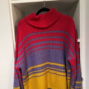 Colorful Striped Women's Turtleneck Sweater